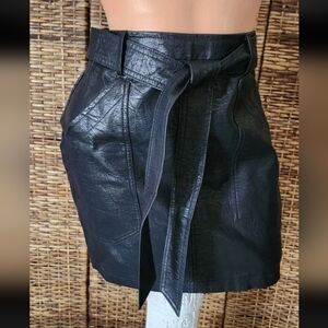 Black Faux Leather PU Mini Skirt Large Pockets Stretchy Sissy Cosplay Punk Sz S